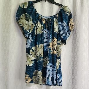 Floral Print Women's Top - Blue and Cream